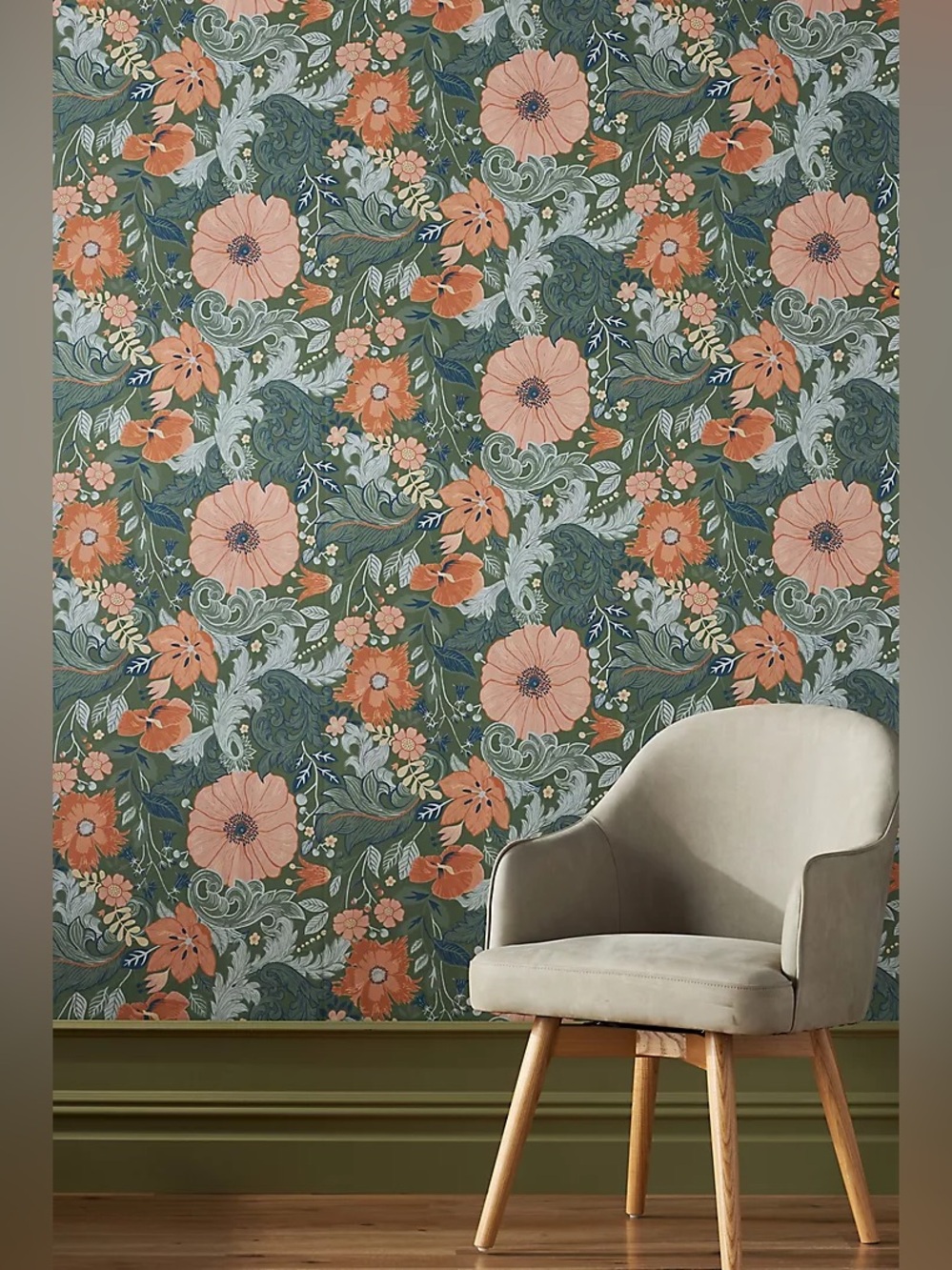 New Anthropologie Hanna Wendelbo Victoria Green Floral Nouveau Floral Wallpaper